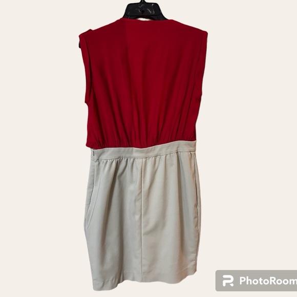 MNG Suit Women Red & Beige Dress Large Size 8 side zipper closure lined Mango - Picture 2 of 11